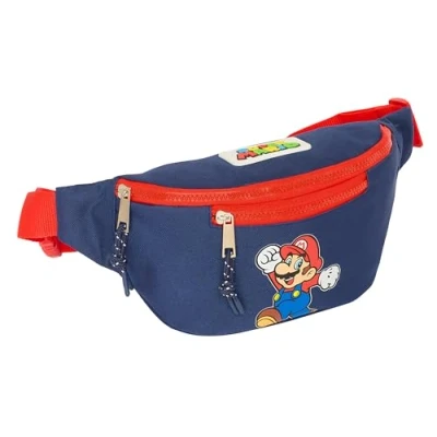 Bild av Super Mario World midjeväska med ytterficka, perfekt för ungdomar och barn i olika åldrar, bekväm mångsidig, kvalitet styrka, 23 x 9 12 cm, Marinblå, Estándar, tillfällig