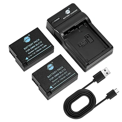 Bild av DSTE DMW BLC12E kamerabatteri (2 pack) och laddare kompatibel med Panasonic Lumix DMC G5 G6 G7 GH2 FZ200 FZ1000