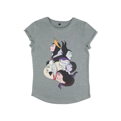 Bild av Disney Kvinnors villains Wicked Profile Organic Rolled Sleeve T shirt, Melange grå, L, L