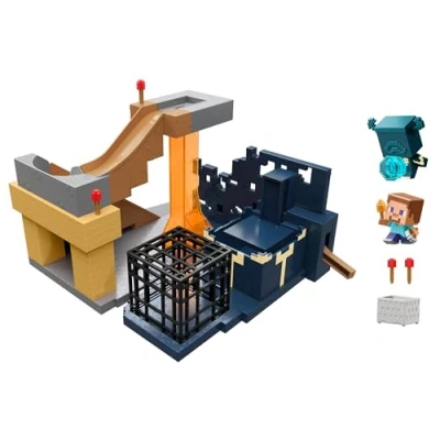 Bild av Mattel Minecraft minilekset, Rise of the Warden set med två minifigurer: Steve och samt en digital produktkod, HXT72