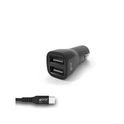 Bild av GEAR Charger 12 24V 2xUSB 3.4A Black USB C 2.0 cable 1m