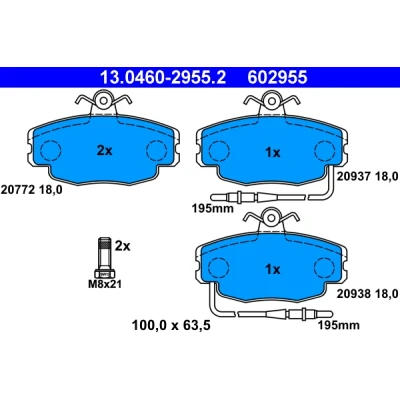 Bild av ATE 13.0460 2955.2 Jeu de plaquettes frein contact signal d&#039;usure inclus avec vis d&#039;étrier PEUGEOT: 309 I 3/5 portes, II portes