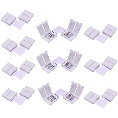 Bild av LitaElek 10 st RGB 5050 LED remsa hörnkontakt mm 4 stift tejp L formad kontakt splitter band rätvinklig anslutningsadapter för SMD remsa, vit