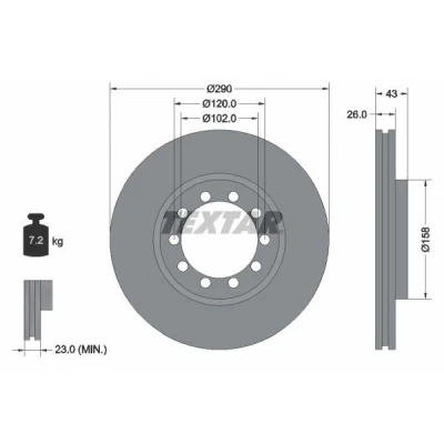 Bild av TEXTAR 93117500 Disque de frein 290 26 05/10 120 ventilé l&#039;intérieur sans boulon fix roue, moyeu roue