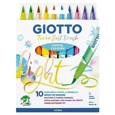 Bild av Giotto Turbo Soft Brush, markörer med borstspets, vattenlöslig penselspets, blandade pastellfärger, 10 stycken