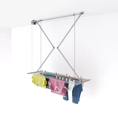 Bild av foxydry Mini, takmonterad remskiva kläder luftare, torkställning, vertikal vikbar tvätt torkställning i aluminium och stål (150, Grå)
