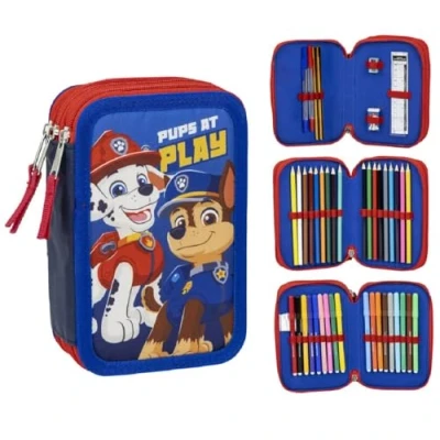 Bild av CARTOON pennfodral med flera fack 3 blixtlås skolpennor pennor färgpennor, paw patrol,