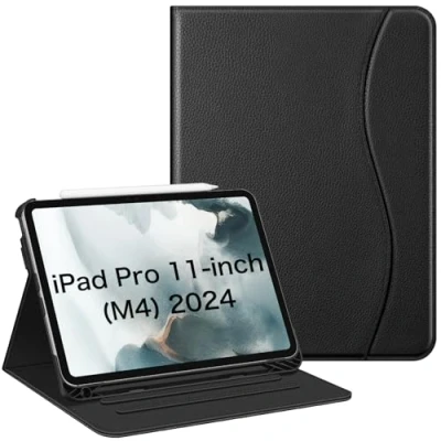 Bild av FINTIE Fodral kompatibelt med iPad Pro 11 tum (2024) M4 [hörnskydd] flervinklat visningsstativ ficka och pennhållare, automatisk väckningssömn, svart