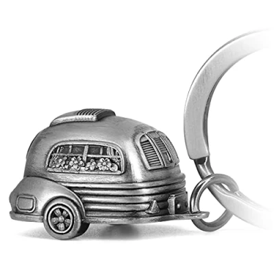Bild av FABACH Camper nyckelring husvagn campervan present campare skåptillbehör miniatyr camping presentidéer för husvagnsförare husvagnsägare, Antikt silver, Wohnwagen, Retro