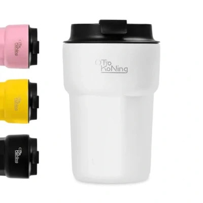 Bild av Otto Koning resemugg 350ML, isolerad kaffekopp med läckagesäkert lock, återanvändbara kaffekoppar för resor, kaffemugg i rostfritt stål varmt och kallt kaffe, vatten te (Vit)