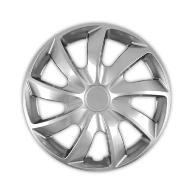 Bild av 17 tum HUB CAPS 15 hjulbeslag HQ ABS plast universell push in uppsättning av 4 QUAD SILVER