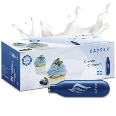 Bild av Kayser K2227001 50 stycken krämladdare gräddkapslar för gräddedispenser 500 ml grädde Premium N2O kapslar av stål 100% återvinningsbar Tillverkad i EU kalla och varma applikationer