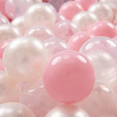 Bild av KiddyMoon 100 Ø 7 cm barnbollar, lekbollar för bollbad, baby, plastbollar, tillverkade i EU, rosa/pärla/transparent