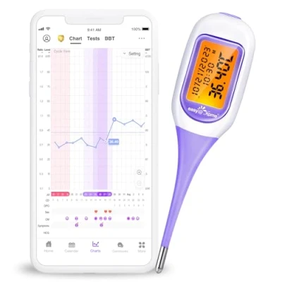 Bild av Easy@Home basal termometer, Förutspår Ägglossning med APP Premon(ios och Android), Stor skärm bakgrundsbelyst, Automatisk BBT Synkronisera, tabell (med Bluetooth) lila