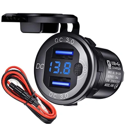 Bild av 12 V USB uttag, billaddare med strömbrytare, kontakt 24 volt Quick Charge 3.0 metall vattentät cigarettändare adapter uttag inbyggt för motorcykel, husvagn, båt, lastbil
