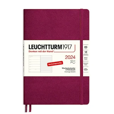 Bild av LEUCHTTURM1917 367779 Veckokalender och anteckningsbok medium (A5) 2024, softcover, Port Red, tyska, 12 månader
