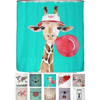 Bild av arteneur® Duschdraperi, mögelbeständigt, 150 x 200 cm, återvunnet med Oeko Tex standard 100, viktad fåll, ogenomskinligt, vattentätt, tvättbart, 10 ringar och e bok, giraff