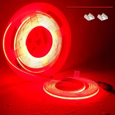 Bild av TOPAI 12V COB LED Ijusremsa Röd 5M Vattentät IP65 480LEDs/M Superljus CRI&gt;90 Självhäftande Punktlös Flexibel Skärbar för sovrumsskåp, sovrum, belysning under skåp