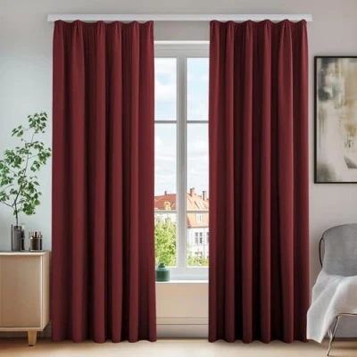 Bild av Deconovo Set med 2 mörkläggande öljetterade gardiner för badrum värmeisolerande kall isolering 117 x 245 cm nr ? l röd
