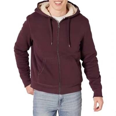 Bild av Amazon Essentials Men&#039;s Sherpa fodrad fleecetröja med dragkedja, Vinröd, S