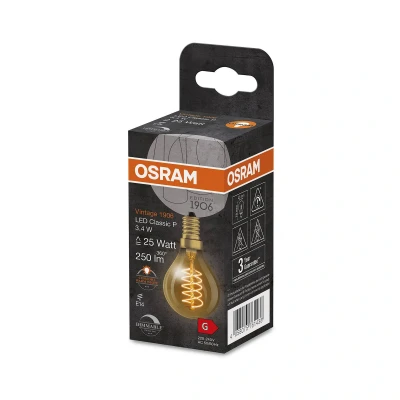 Bild av OSRAM Vintage1906 LED dropplampa E14 3,4W guld dim