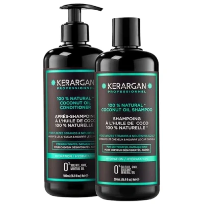 Bild av Kerargan shampoing et Après à l’Huile de Coco d’Argan Nourrit Hydrate Cheveu Sec Sans Sulfate, Paraben, Silicone 2x500 ml