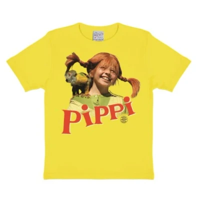 Bild av Logoshirt® Pippi långstrumpa &amp; herr Nilsson I t shirt Print barn flickor pojkar kortärmad Licensierad originaldesign, GUL, 140