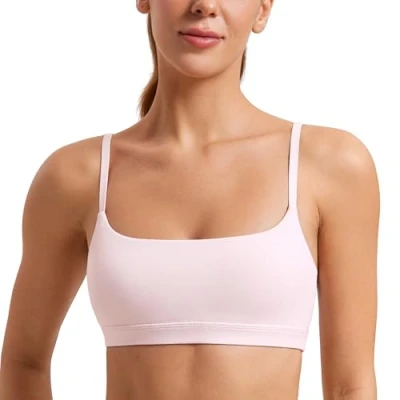 Bild av CRZ Yoga Dam Butterluxe Justerbar Spaghetti Strap Sport BH Scoop Neck Trådlös vadderad Workout Crop Top Strawberry Pink M
