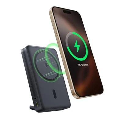 Bild av Baseus Nomos Qi2 Magsafe Powerbank, 15W Magnetisk Powerbank för iPhone 16/15/14/13, Externt batteri 45W USB C Snabbladdning, 10000mAh Vikbar med display, Svart