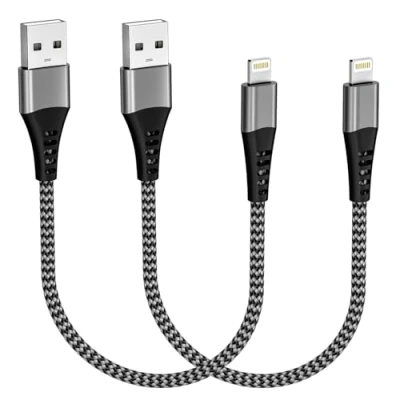 Bild av iPhone laddkabel kort 0,3 m 2 pack [Apple MFi certifierad], USB belysningskabel nylon snabbladdningskabel iPad laddningskabel för Apple 14 13 12 11 Pro Max 8 7 6