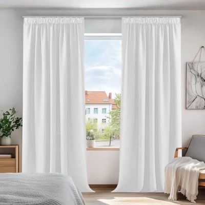 Bild av Deconovo Opak gardin med inslagningstejp Balkongardin för barnrum, 214x132cm (höjd x bredd), gråvit, uppsättning 2.