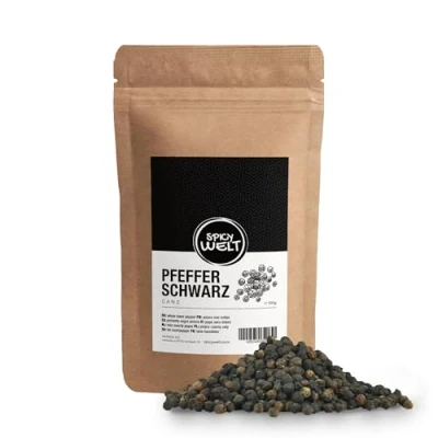 Bild av Spicy Welt Svartpeppar Hel (100g) Hela Svartpepparkorn av Premiumkvalitet för Kvarnar, Såser, Soppor &amp; Marinader Intensiv Aromatisk Smak 100% Naturlig, Utan Tillsatser