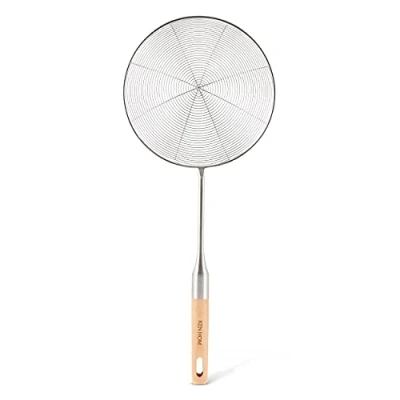 Bild av Ken Hom KH515 Rostfritt stål Wire Mesh Skimmer Utmärkelse Trähandtag/för att lyfta mat från varm olja/vätska Inkluderar 1 x Wok redskap Inte diskmaskinssäker/2 års garanti, silver