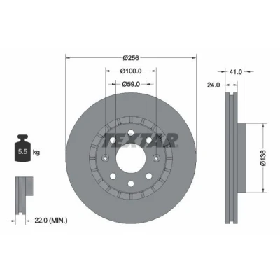 Bild av TEXTAR 92263303 Disque de frein 256 24 06/08 100 ventilé l&#039;extérieur revêtu sans boulon fix roue, moyeu roue