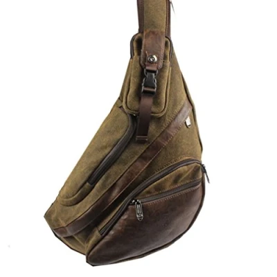 Bild av Xieben Axelväska i läder, slinga, bröstväska, crossbody pack för män och kvinnor, #20 kaffe (kanvas), M