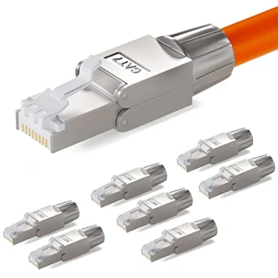 Bild av HB DIGITAL 8 x CAT 7 RJ45 nätverkskontakt för Ethernet LAN läggningskabel till skärklämma LSA verktygsfri fältkonfektionerbara guldpläterade kontakter helskärmad STP 10 Gbit/s 6a DSL