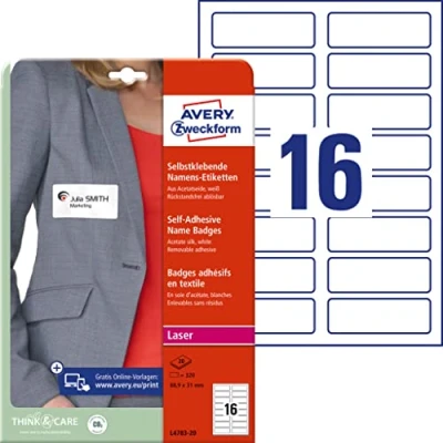 Bild av Avery Zweckform L4783 namnetiketter, 20 ark/320 etiketter/88,9 x 31 mm, vit