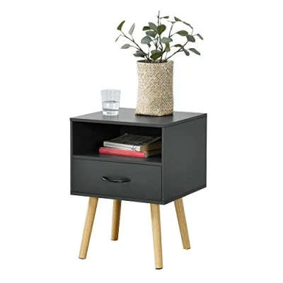 Bild av Sängbord med Låda Sidobord Sideboard Spånskiva Trä Mörkgrå 57x42x40cm