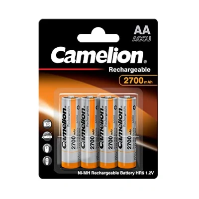 Bild av Camelion 17027406 Ni MH Rechargable batterier AA/HR6, 4 stycken, kapacitet 2700 mAh, uppladdningsbara, kraftfulla engångsbatterier för elektroniska enheter optimal strömförsörjning