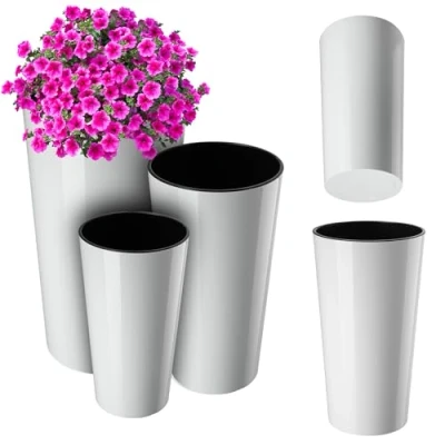 Bild av KADAX Hög blomkruka för inomhus och utomhusbruk, perfekt kombination mellan modern design funktionalitet (slät, vit, set om 3: 37 cm, 47 57,5 cm)