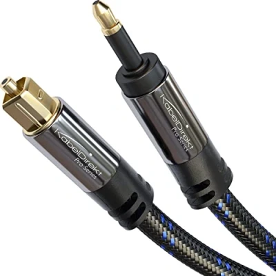 Bild av Mini TOSLINK optisk ljudkabel med signalskydd 0,5 m Nylonflätad (Mini till TOSLINK, digital S/PDIF/ fiberoptisk kabel för soundbars, stereosystem / förstärkare, Hi Fi) av CableDirect