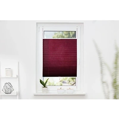 Bild av K home 220120 2 Klemmfix plissé 50 x 130 cm (B L) bordeaux ljusskydd + modernt krossat utseende ++
