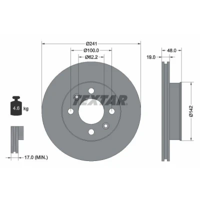 Bild av TEXTAR PRO 92134103 Disque de frein 241 19 04/06 100 ventilé l&#039;intérieur revêtu sans boulon fix roue, moyeu roue HYUNDAI: Getz