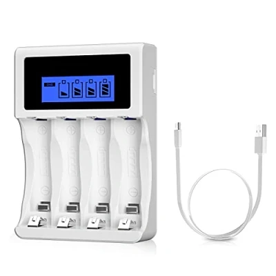 Bild av BONAI batteriladdare AA AAA, Ni MH CD batteriladdare, LCD skärm smart laddare med unik USB design (mikro kabel ingår)