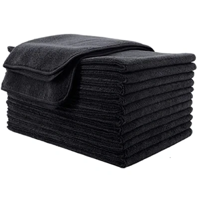 Bild av Polyte Professional Snabbtorkande luddfri mikrofiber hårtorkning salonghandduk, 12 pack (40 x 73 cm, svart)