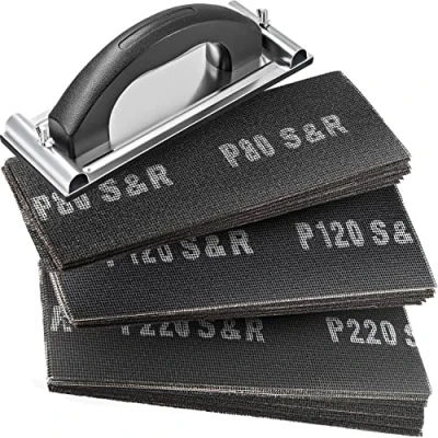 Bild av S&amp;R Slipnäts set för gipsskivor, slipskivor med 30 mesh (10 x P80, P120, P220), 280 93 mm, handslip 240 80 robust kiselkarbidkorn, perfekt trä, metall