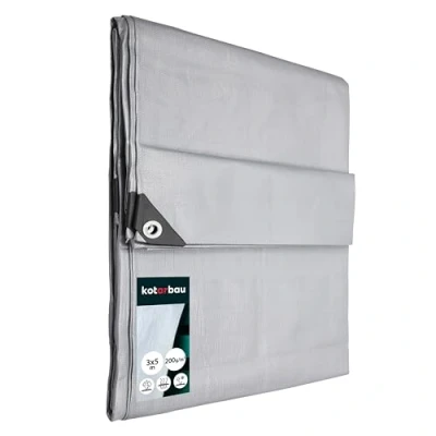 Bild av KOTARBAU® tygpresenning 3 x 5 m silver 200 g/m2 presenning förstärkta öljetter skyddspresenning byggpresenning snöre vattentät slitstark industripresenning alla väderförhållanden