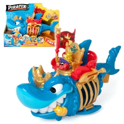 Bild av Piratix ADVENTURE WORLD King Shark ledad haj, med en bur för att fånga rivaliserande Piratix, inklusive 1 exklusiv skatt, och tillbehör