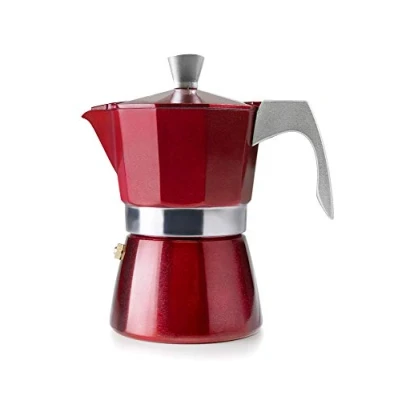 Bild av IBILI Evva espressobryggare, gjuten aluminium, lämplig för induktion, 3 koppar, 150 ml, röd