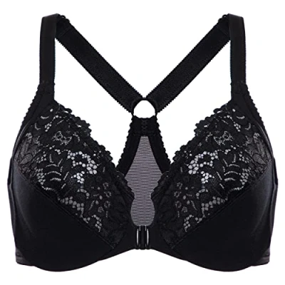 Bild av DELIMIRA Kvinnors Främre Stängning Plus Size Full Täckning Spets Bygel Racerback Bh Svart 110F